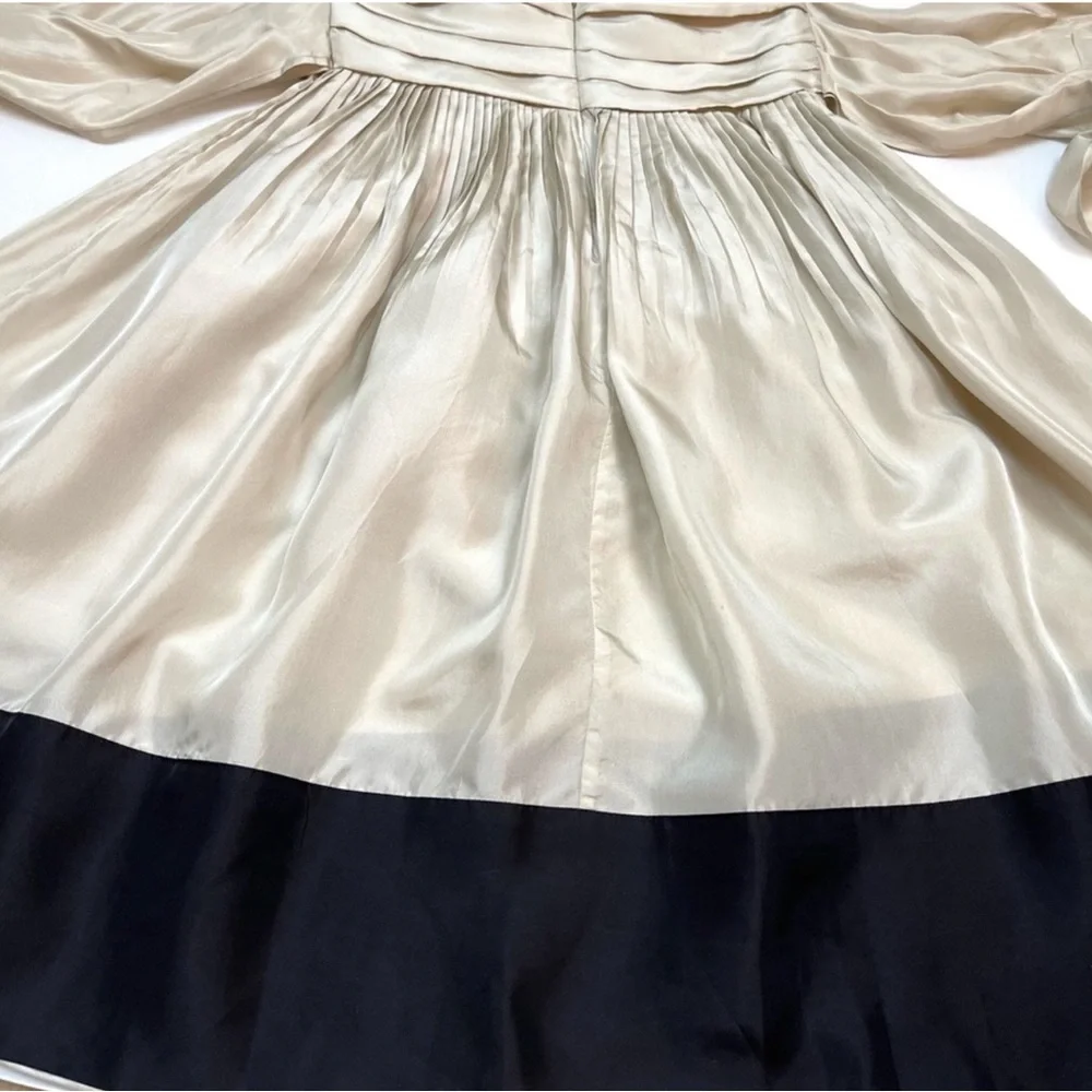 BCBGMaxAzria 100% Silk Color-block Pleated Fit & Flare Cocktail Dress - Picture 5 of 10